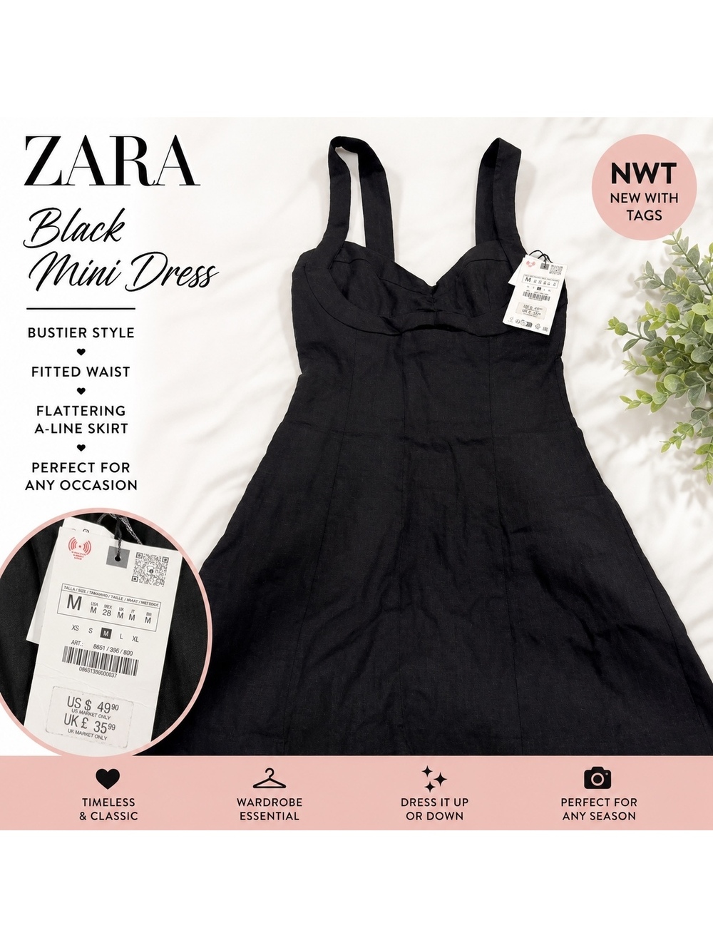 Zara Black Bustier Fit & Flare Mini Dress NWT Size M